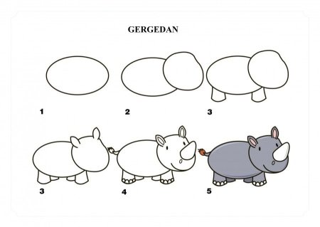 Как нарисовать носорога для детей поэтапно