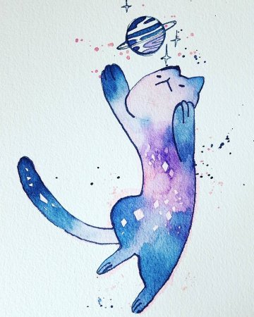 Космические животные акварелью