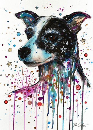 Белая кошка акварелью