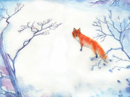 Рисование лиса зимой