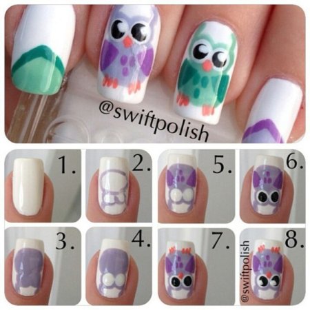 Поэтапное рисование на ногтях животных