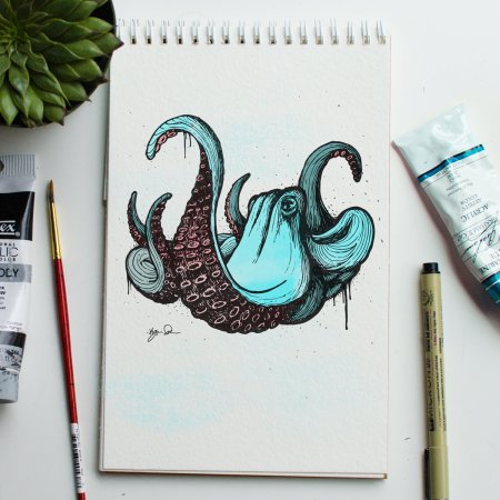 Кот скетч маркерами