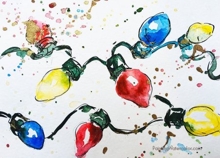 Новогодние рисунки акварелью