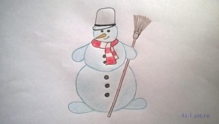 Рисование Снеговик карандашами