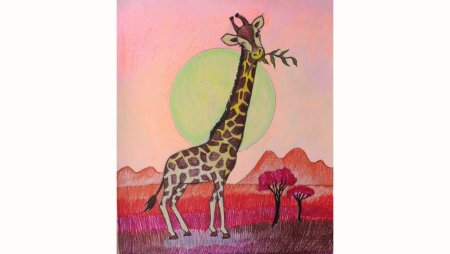 Жираф и дерево рисунок