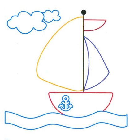 Раскраска кораблик для детей 2-3 лет