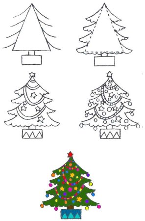 Новогодняя елка цветными карандашами