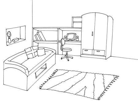 Спальня черно белая раскраска