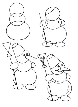 Поэтапное рисование снеговика