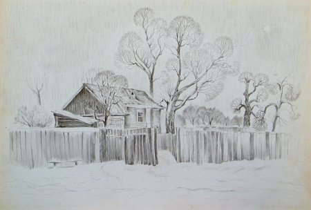 Зимние зарисовки карандашом