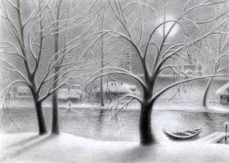 Зимняя картина карандашом