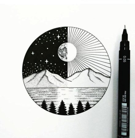 Рисунки в круге для скетчбука