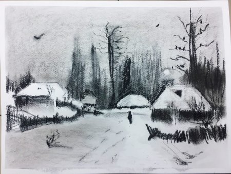 Зимний пейзаж в графике