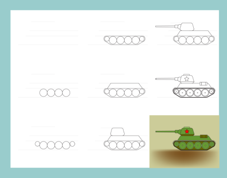 Танк т-34 рисунок для детей поэтапно