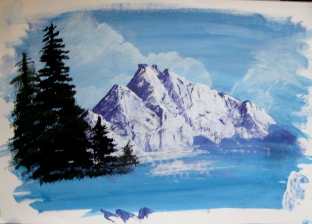 Зимний пейзаж гуашью