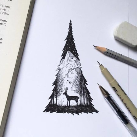 Рисунки чёрной гелевой ручкой