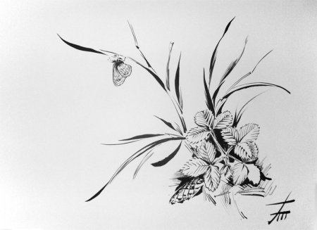 Цветы тушью