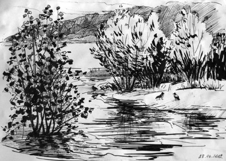 Пейзаж в графике тушью