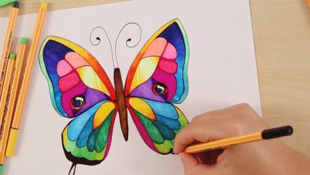 Бабочка фломастерами для детей