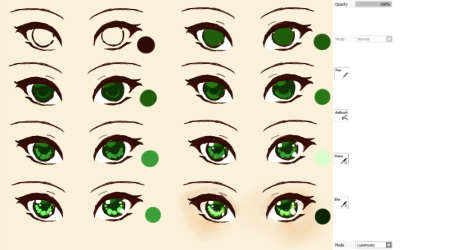 Зелёные аниме глаза для рисования