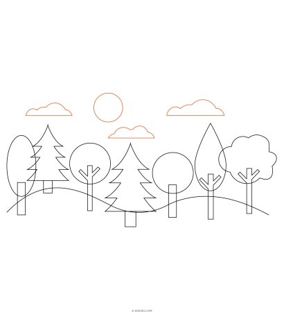 Лес рисунок карандашом для детей