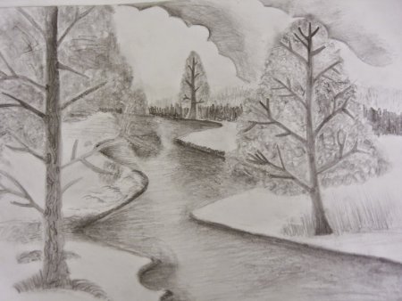 Пейзаж простым карандашом