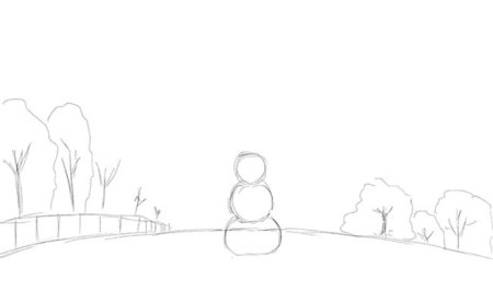 Эскиз пейзажа с дорогой