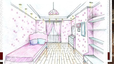 Рисунок детской комнаты в перспективе с мебелью