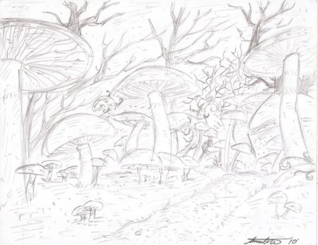 Сказочный лес карандашом