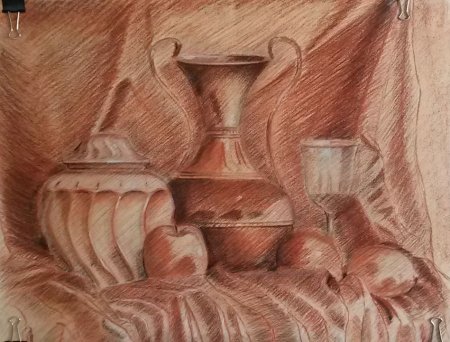 Натюрморт сепией сангиной углем