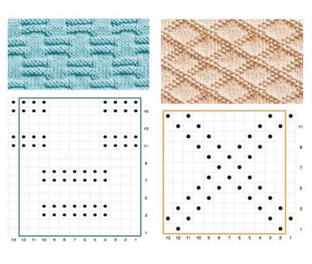Двусторонние узоры спицами со схемами простые и красивые