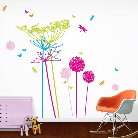Цветы на стене в детской