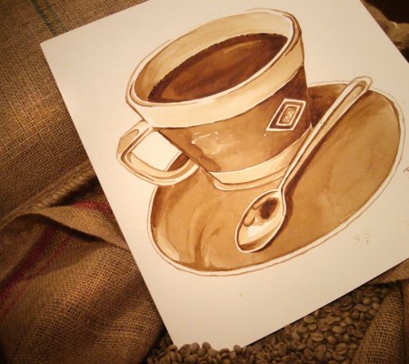 Рисование кофе на бумаге