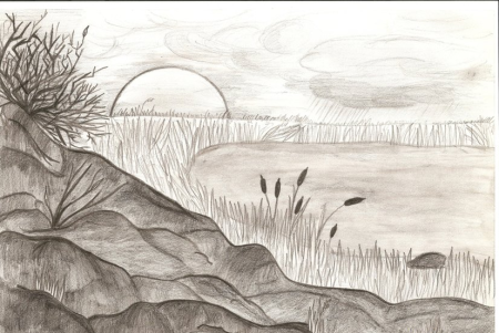 Пейзаж карандашом легкий