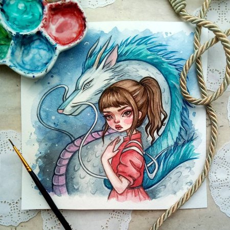 Аниме акварельными маркерами