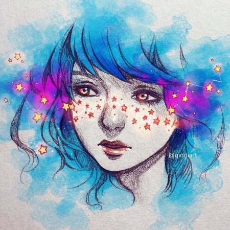 Аниме акварельными карандашами