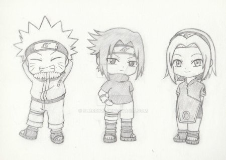 Раскраски аниме Наруто команда 7 Чиби