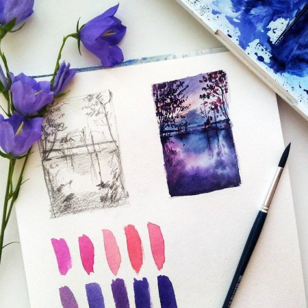 Рисование акварелью в скетчбуке