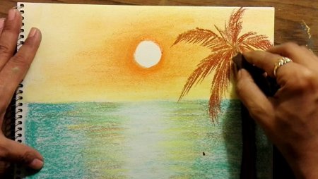 Рисование восковыми мелками закат