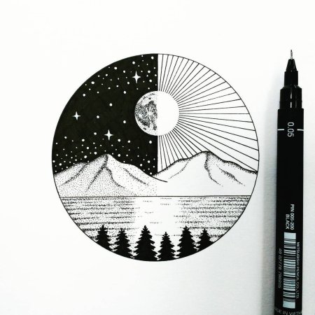 Рисунки в круге для скетчбука