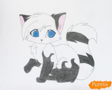Как нарисовать милого аниме котенка карандашом поэтапно
