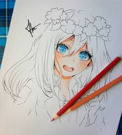Аниме рисунки цветными карандашами