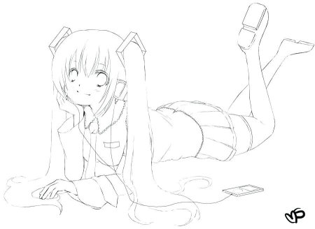 Раскраски для девочек аниме Хатсуне Мику