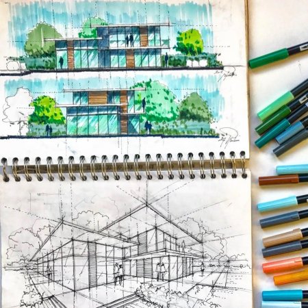 Архитектурные скетчи маркерами