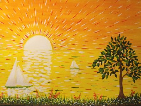 Нарисовать солнце красками