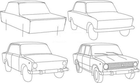 Поэтапный рисунок автомобиля