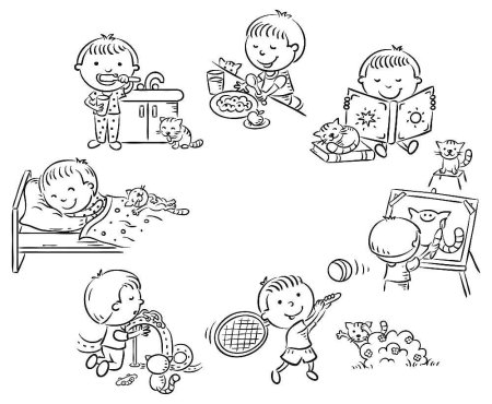 Распорядок дня школьника раскраска