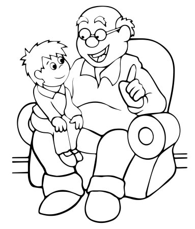 Раскраска Деда и бабы с внуком