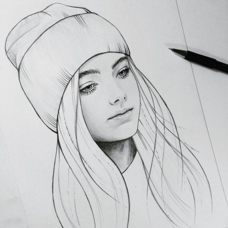Рисунки карандашом девушка в кепке