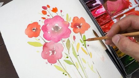 Простые цветы красками